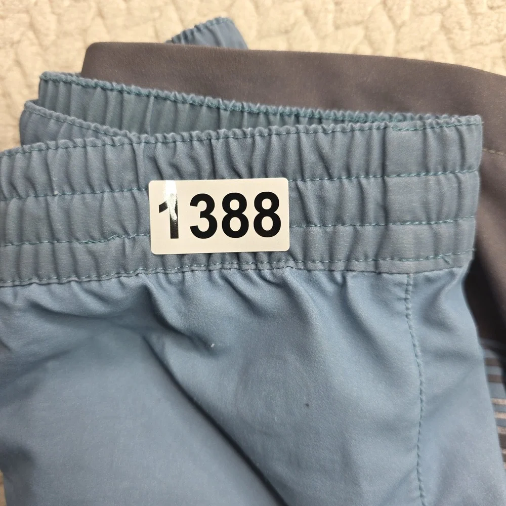 TravisMathew‎ Mens Blue Grey Striped Board Shorts Swim Trunks Elastic Waist 40W